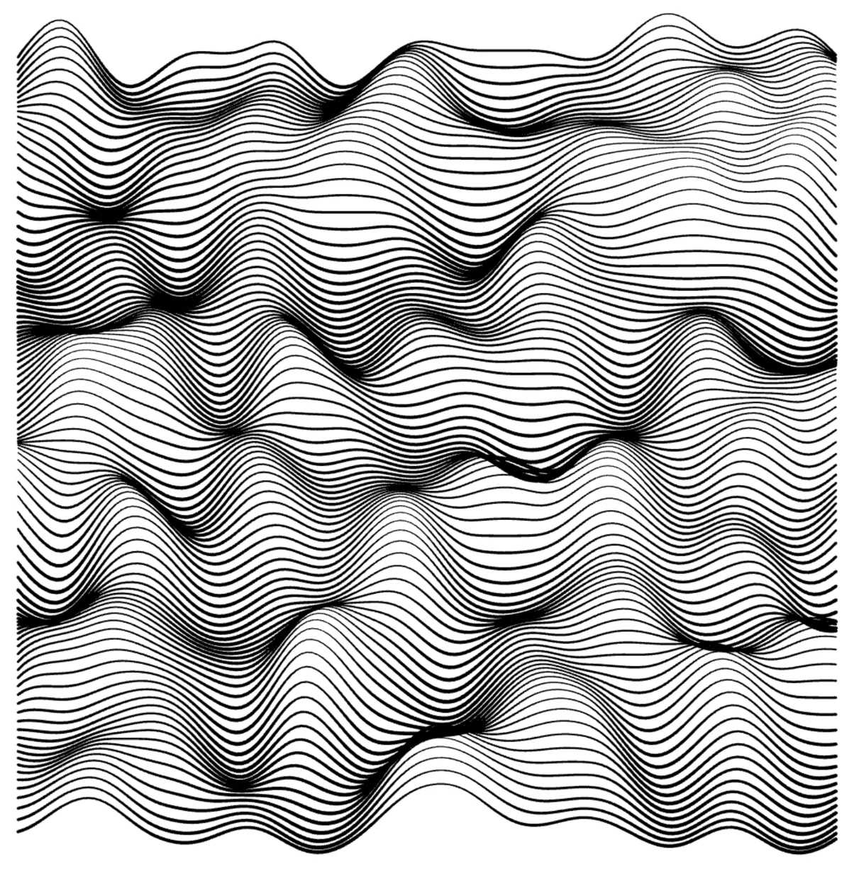 Generative wave lines drawn in black on white